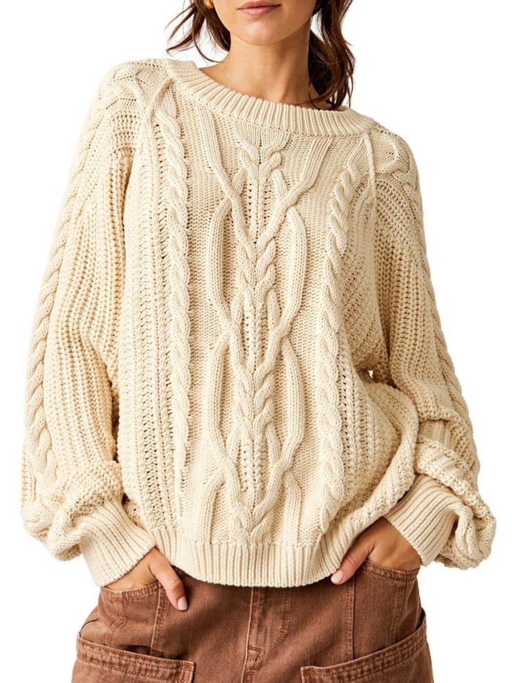 Free People Frankie Cable Knit Sweater size  XS Ivory